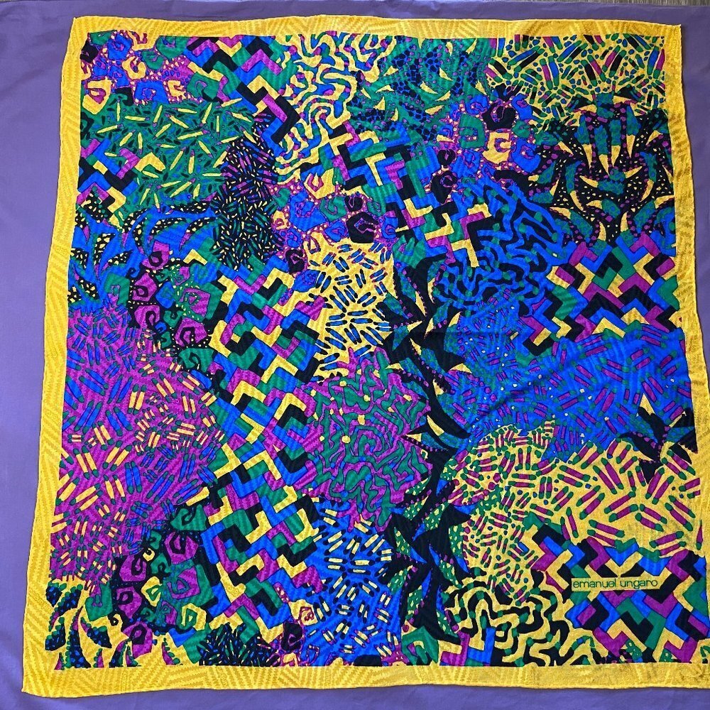 Authentic EMANUEL UNGARO Silk Square Scarf Abstraction 34" x 34"